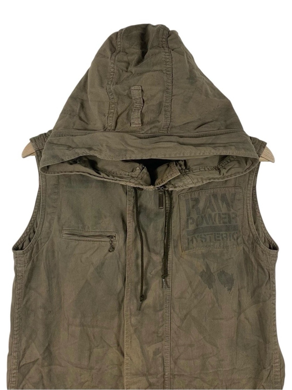 VERY RARE 🚨 Hysteric Glamour Sleeveless Hooded Utility Vest in Olive Green - Picture 2 of 5